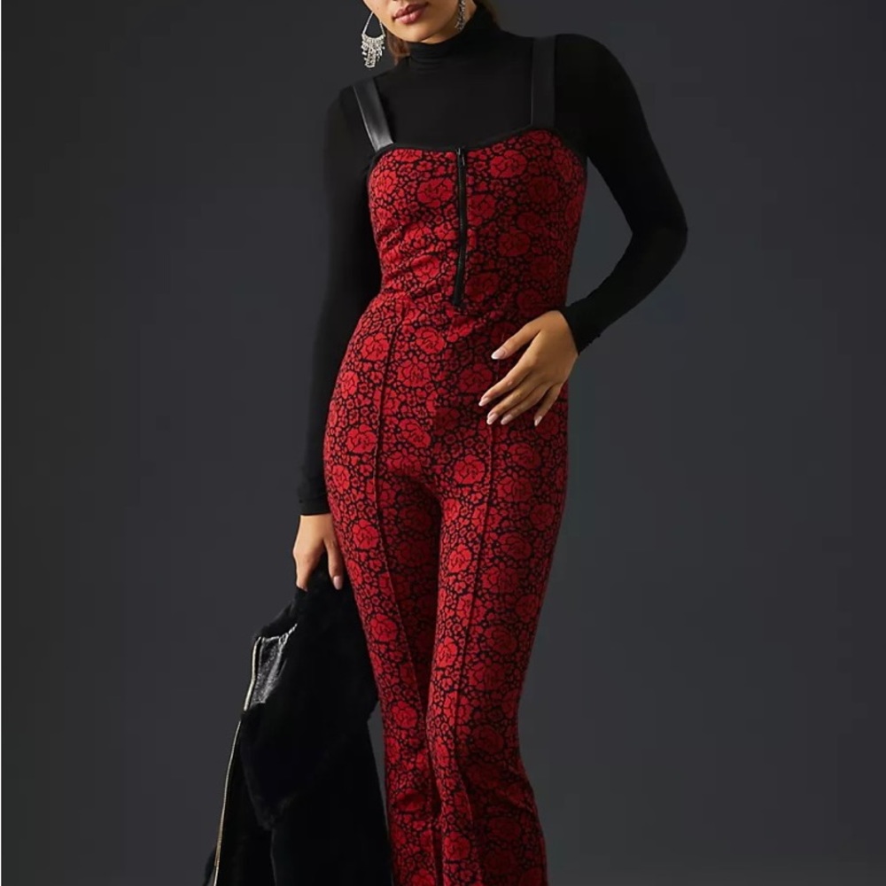ANTHROPOLOGIE MAEVE PRINTED SWEEETHEART JUMPSUIT RED SIZE 10 NWT - Picture 1 of 14